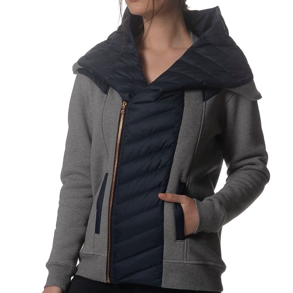 KIT & ACE Liberty Goose Down Zip Up Cashmere Jacket in Navy & Gray